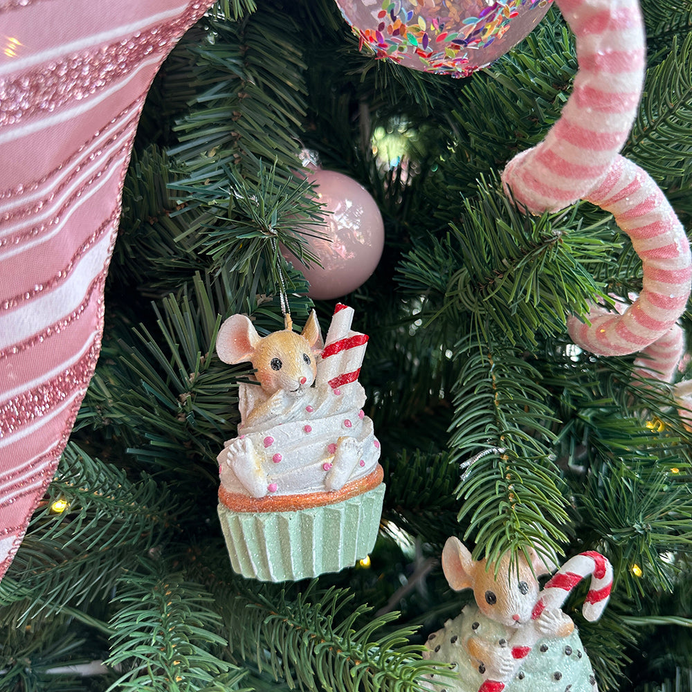 Viv! Christmas Decoración Árbol Navidad - Ratones en cupcakes - set de 3 - pastel - multi - 8cm