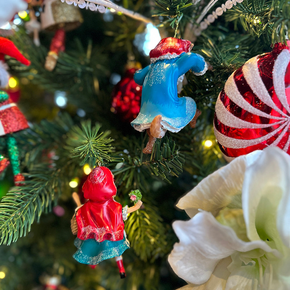 Viv! Christmas Kerstornament - Roodkapje en Wolf - set van 2 - rood blauw - 11cm