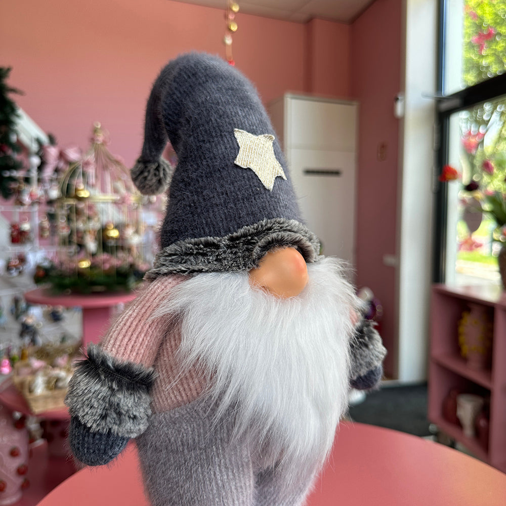 Viv! Christmas Tabletop Figure - Gnome with Knitted Dungarees - pink blue - 52cm