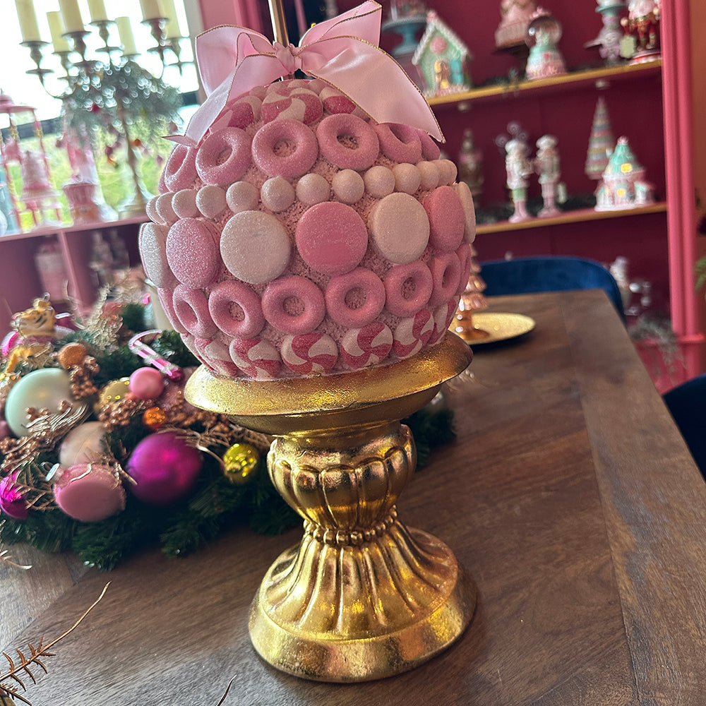 Viv! Christmas Paasdecoratie - Snoepjes Snoeivorm Taart in Gouden Vaas - roze goud - 71cm