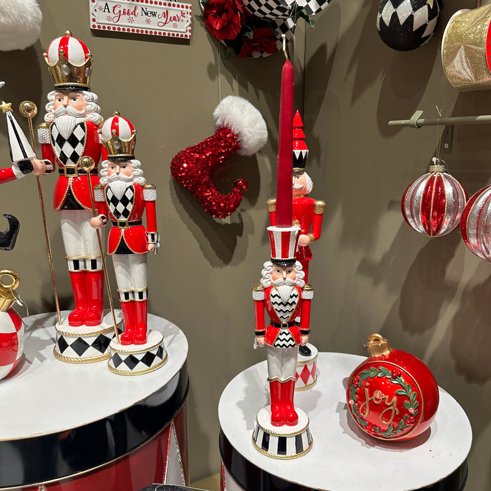 Viv! Christmas Table Decoration - Nutcracker Candle Holder - red black white - 30cm
