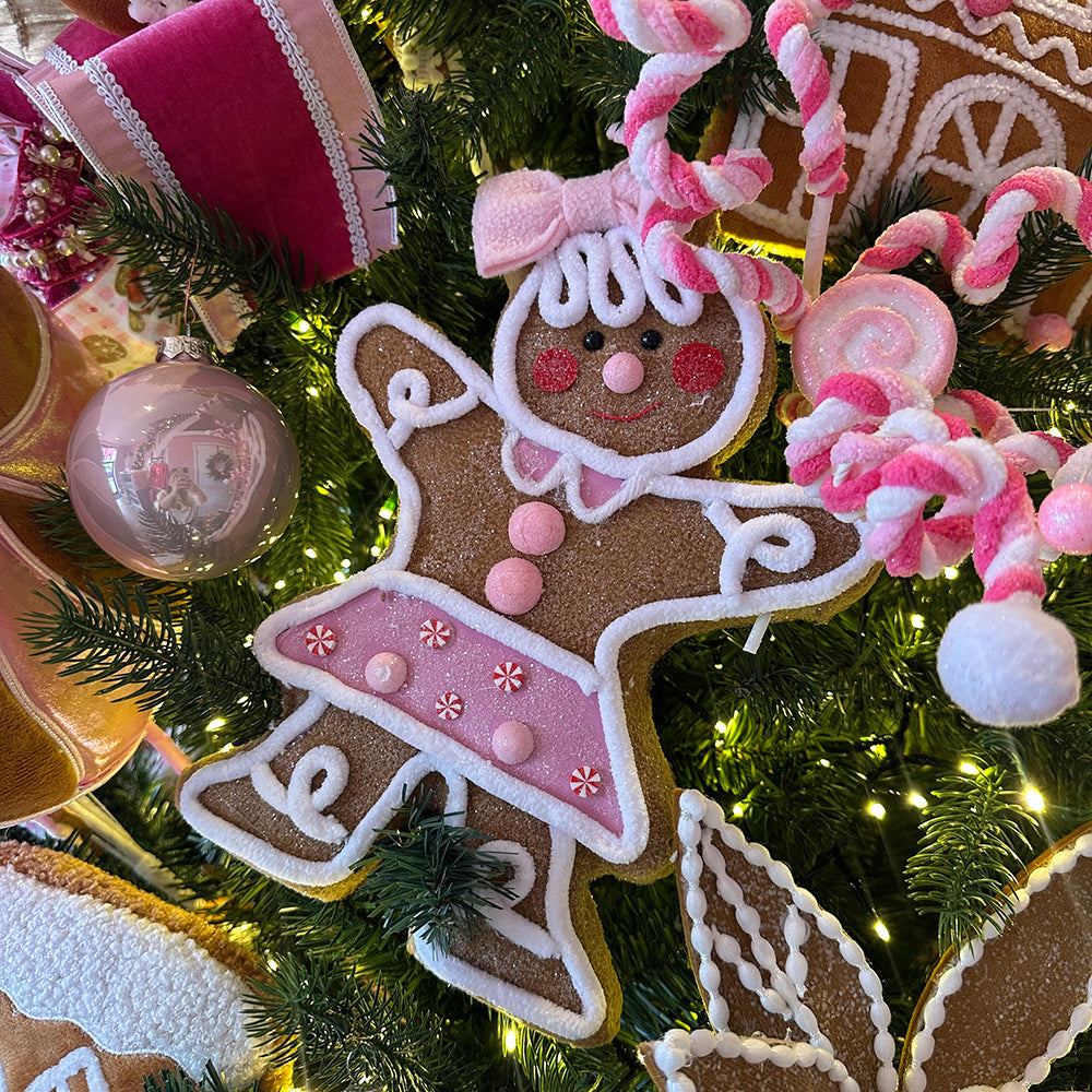 Viv! Christmas Kerstornament - Gingerbread Meisje - bruin roze - 25cm