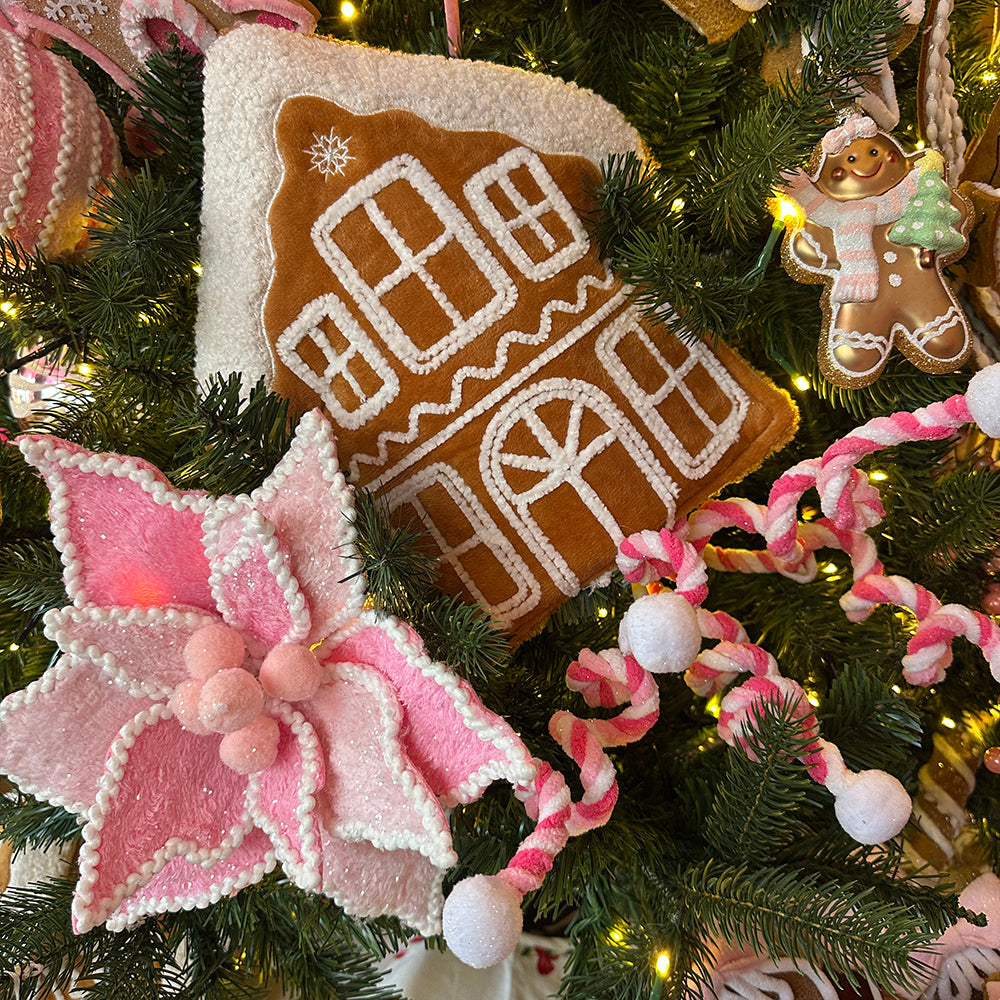 Viv! Christmas Kersttak - Chenille Krullen met Pompons - roze wit - 76cm