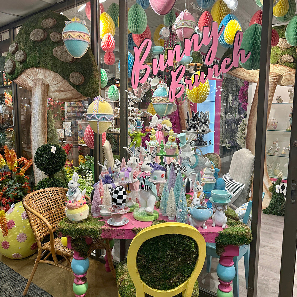 Viv! Christmas Easter Decorations - High Tea Easter Bunnies with Cake - set of 2 - styrofoam - pastel - 40cm