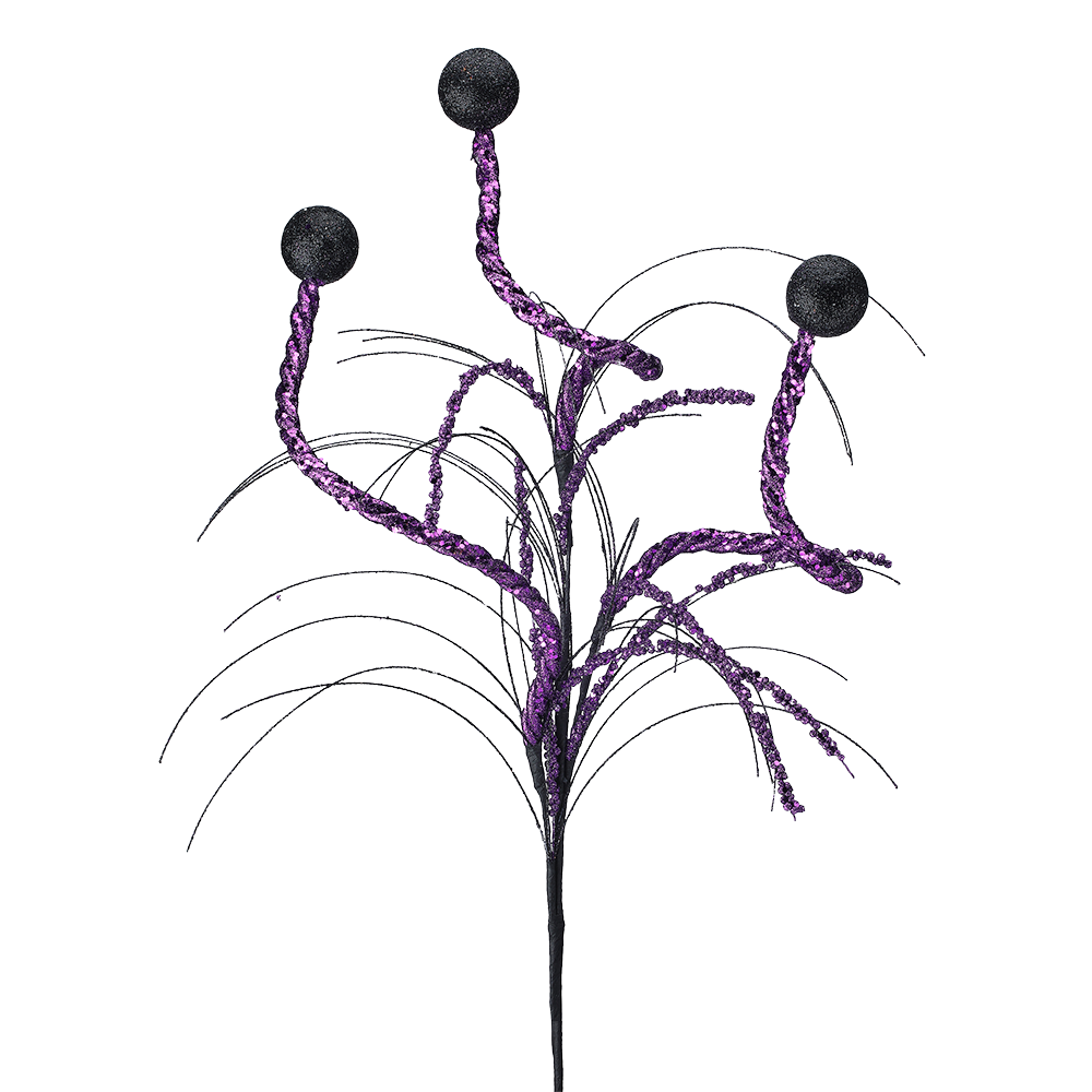 Viv! Christmas Halloween Decor - Curly Glitter Decorative Spray with Balls - purple black - 81 cm