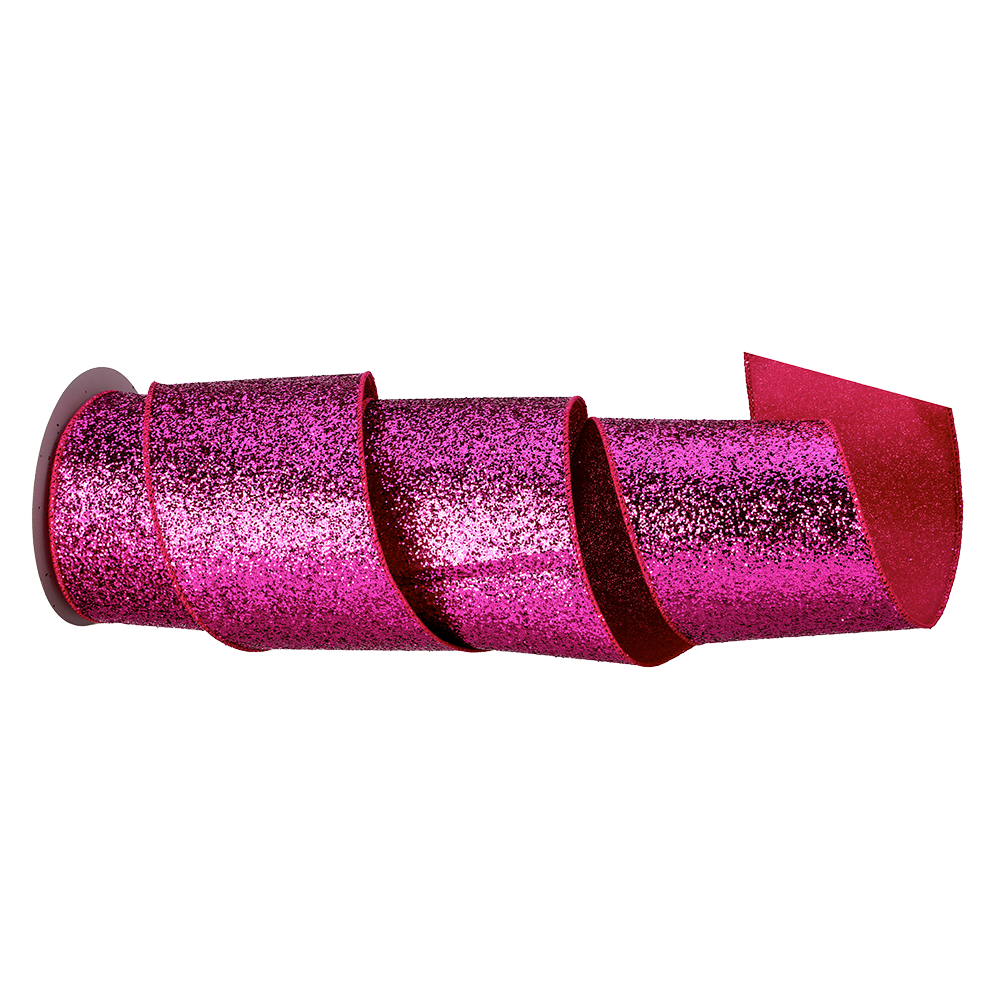 Viv! Christmas Kerstlint met Ijzerdraad - Glitter Lint - fuchsia roze - 10cm x 9,1m