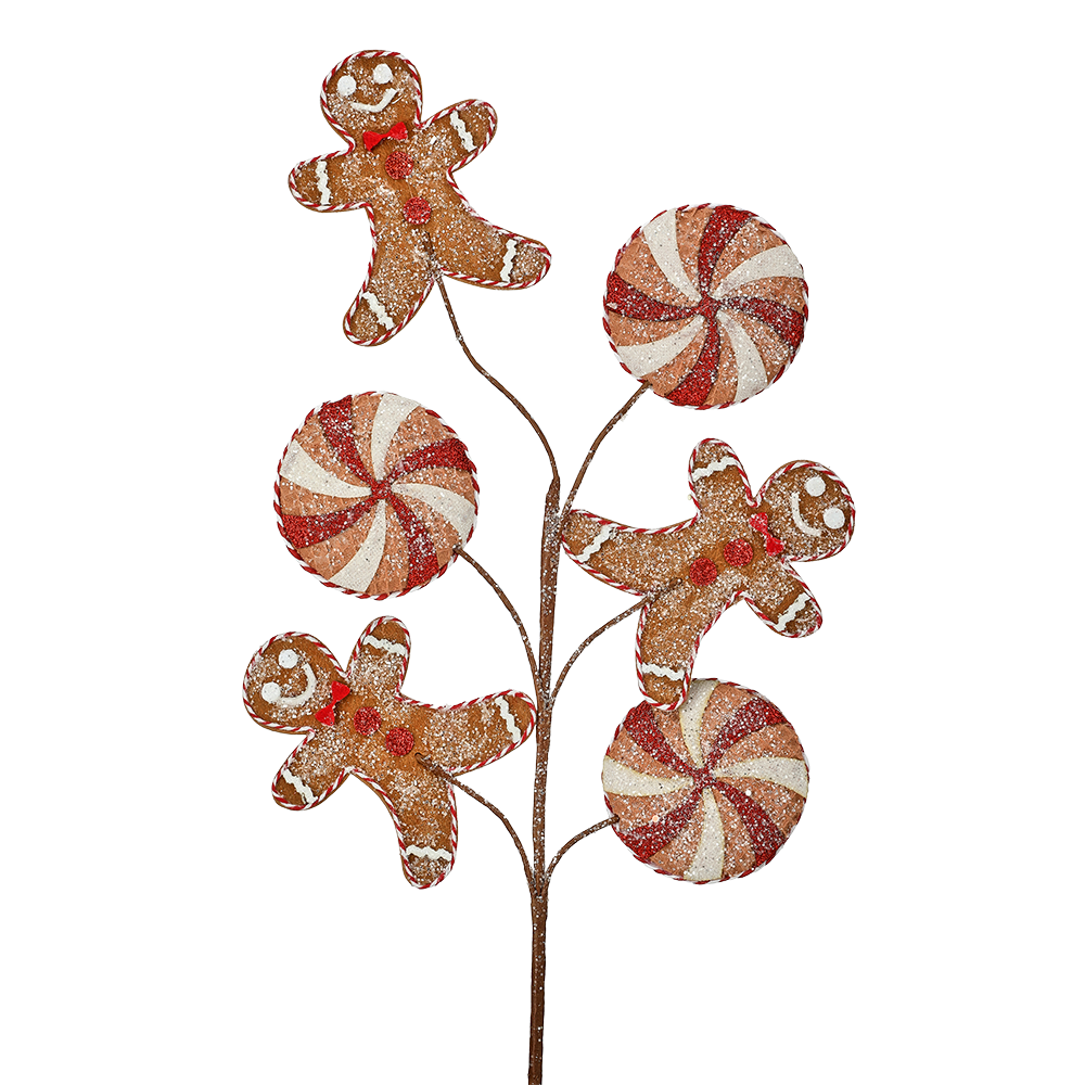 Viv! Christmas Decorative Spray - Gingerbread Man Cookies - brown red - 71cm