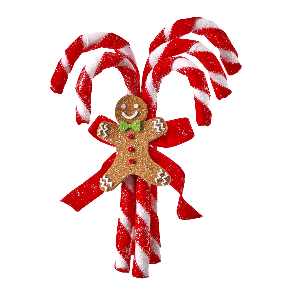 Viv! Christmas Kersttak - Candy Cane (zuurstok) Bundel met Gingerbread Poppetje - bruin rood wit - 33cm