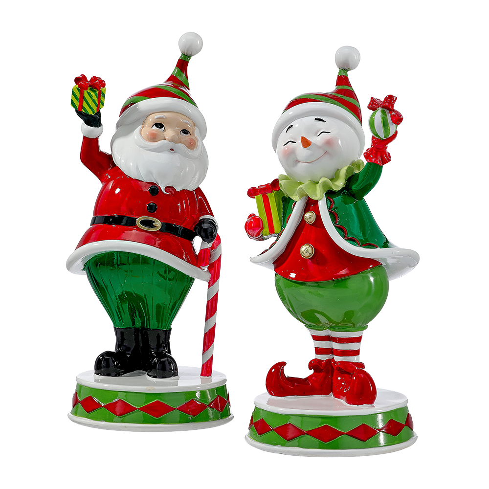 Viv! Christmas Tabletop Figure - Santa & Snowman - Set of 2 - Red Green - 23 cm