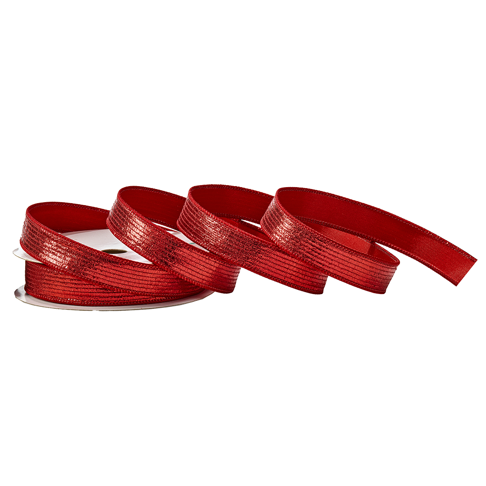 Viv! Christmas Wired Ribbon - Metallic Stripe - Red - 2.5 cm x 9.1 m
