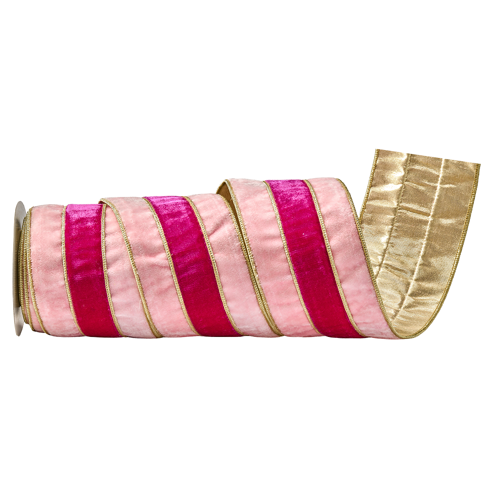 Viv! Christmas Wired Ribbon - Velvet Stripe - Fuchsia Pink - 10 cm x 4.6 m