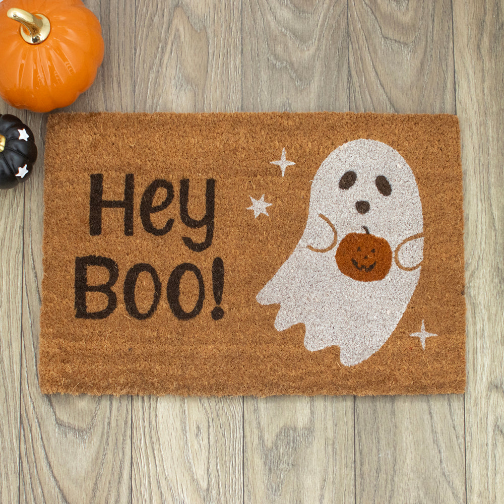 Viv! Christmas Halloween Decoratie - 'Hey Boo' Spook Natuurlijke Deurmat