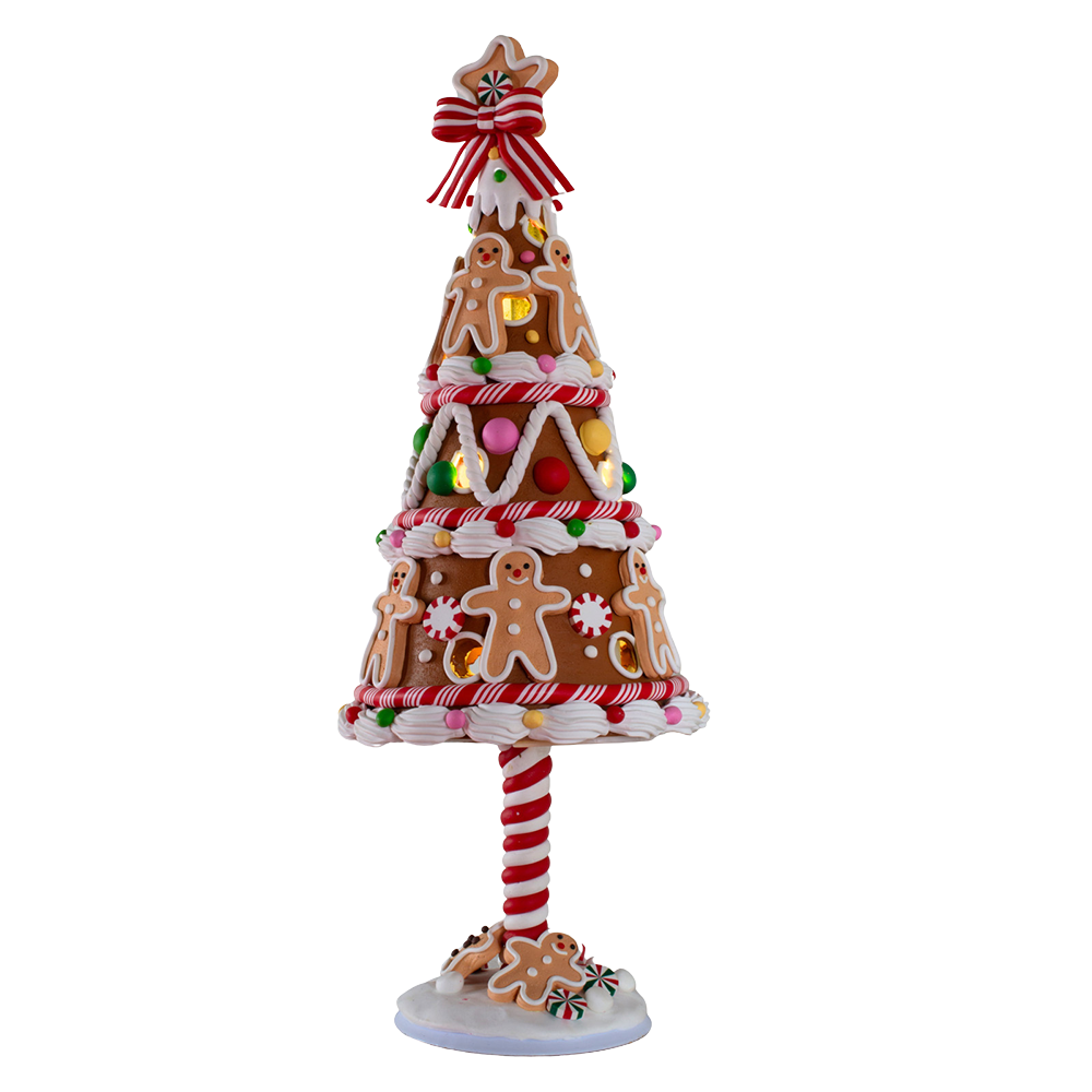 Viv! Christmas Figura Navideña – Árbol de Jengibre con Dulces y Luz LED – rojo blanco marrón – 33 cm