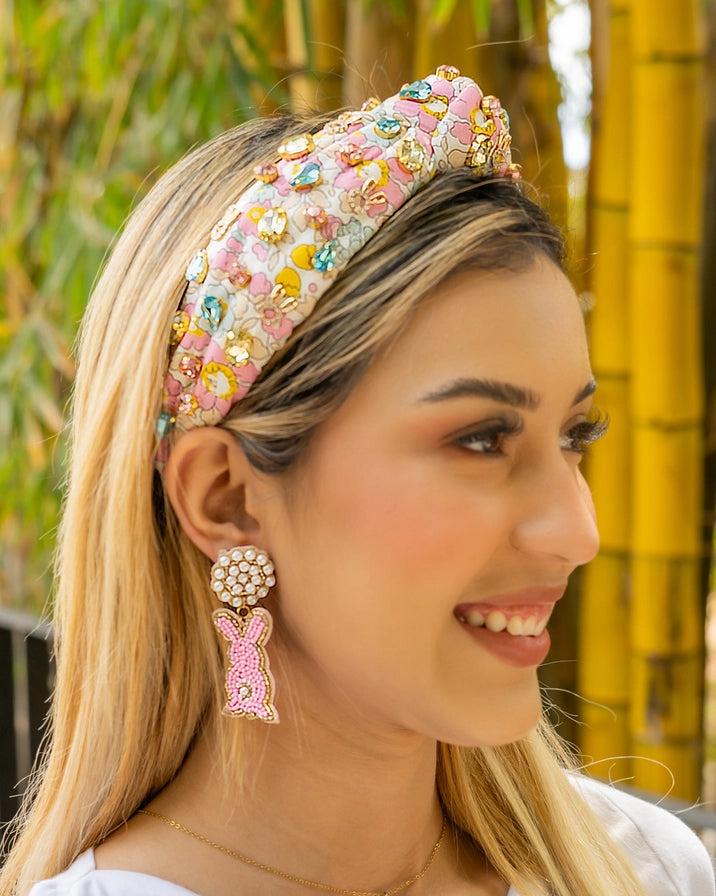 Viv! Christmas Easter Statement Earrings - Pink Bunny with Pearls