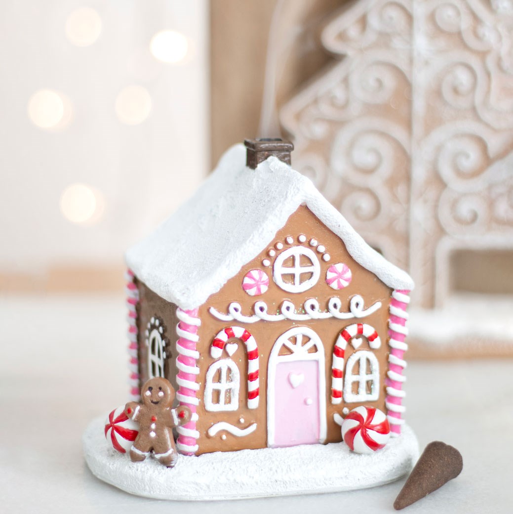 Viv! Christmas Kerst Geurbrander - Wierook Kegel Brander - Roze Gingerbread Huisje