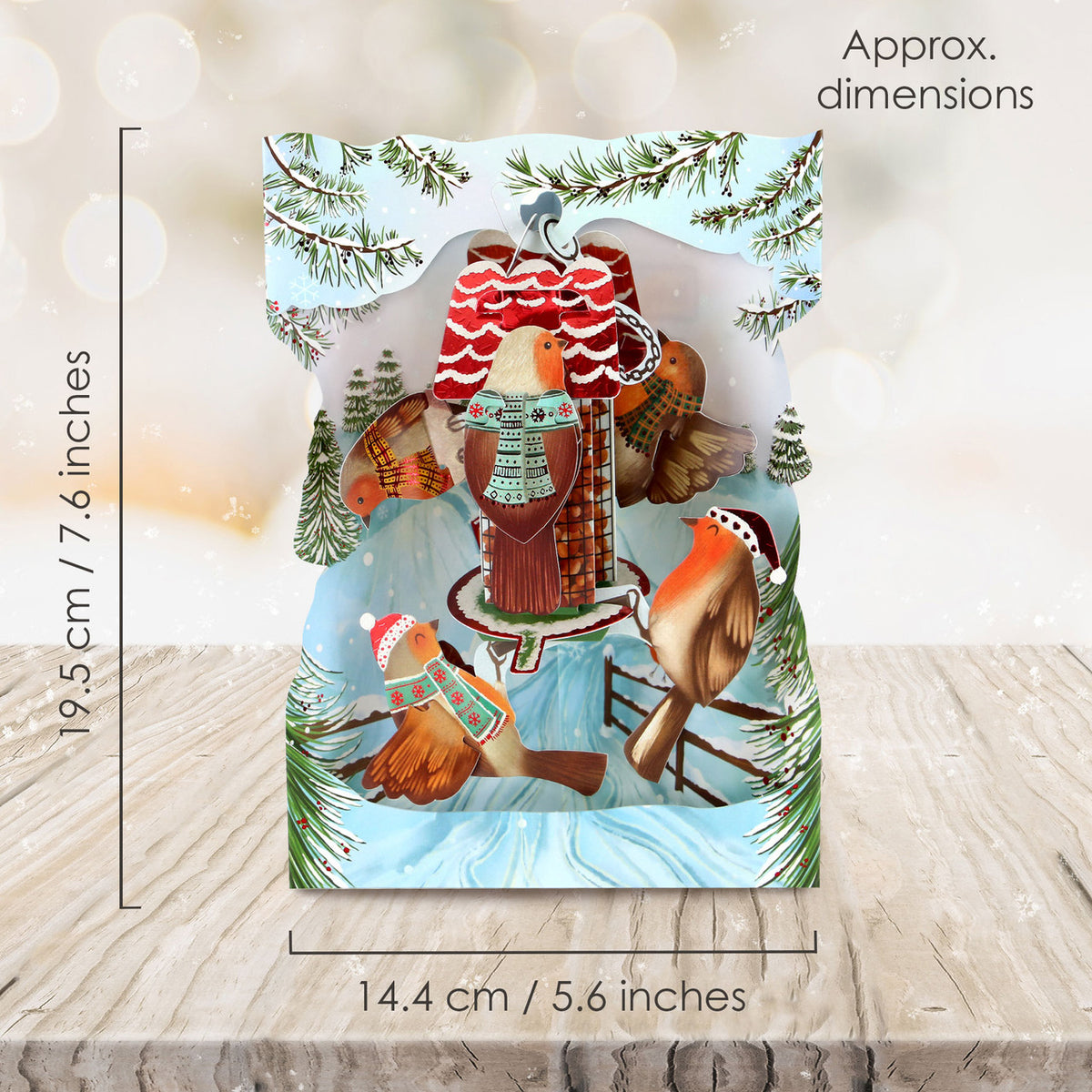 Santoro London - 3D Pop-up Swing Weihnachtskarte - Christmas Robins
