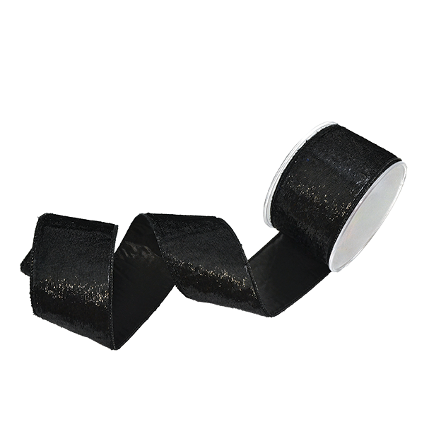Viv! Christmas Wired Ribbon - Sparkling Velvet - Black - 6.7cm x 4.5m