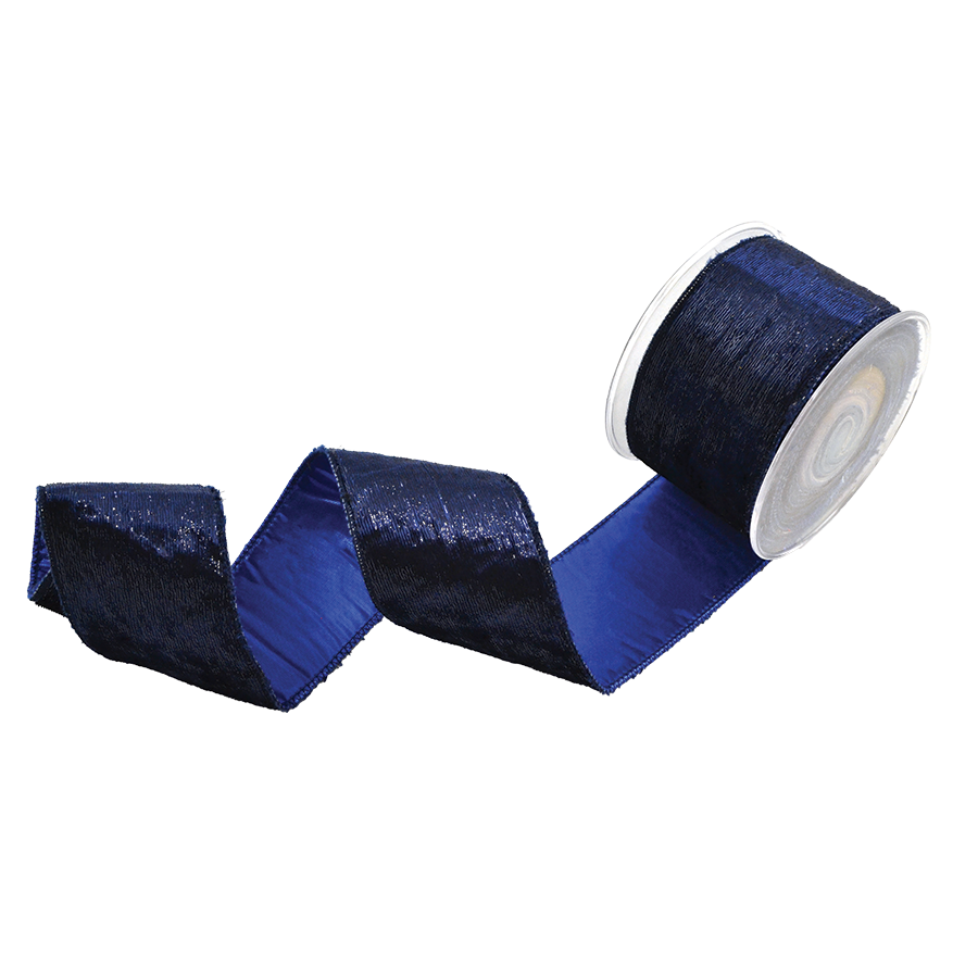 Viv! Christmas Wired Ribbon - Sparkling Velvet - Blue - 6.7cm x 4.5m