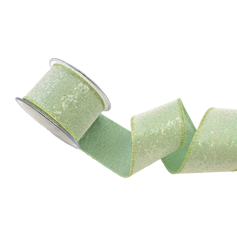 Viv! Christmas Wired Ribbon - Sequins - Mint Green - 6.7cm x 4.5m