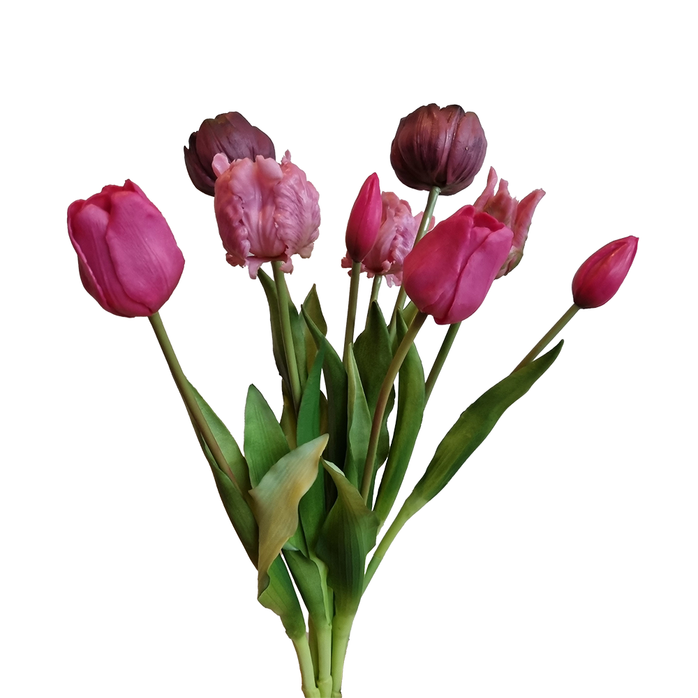 Viv! Home Luxuries - Tulip bouquet - 9 pieces - artificial flowers - 40cm - purple pink