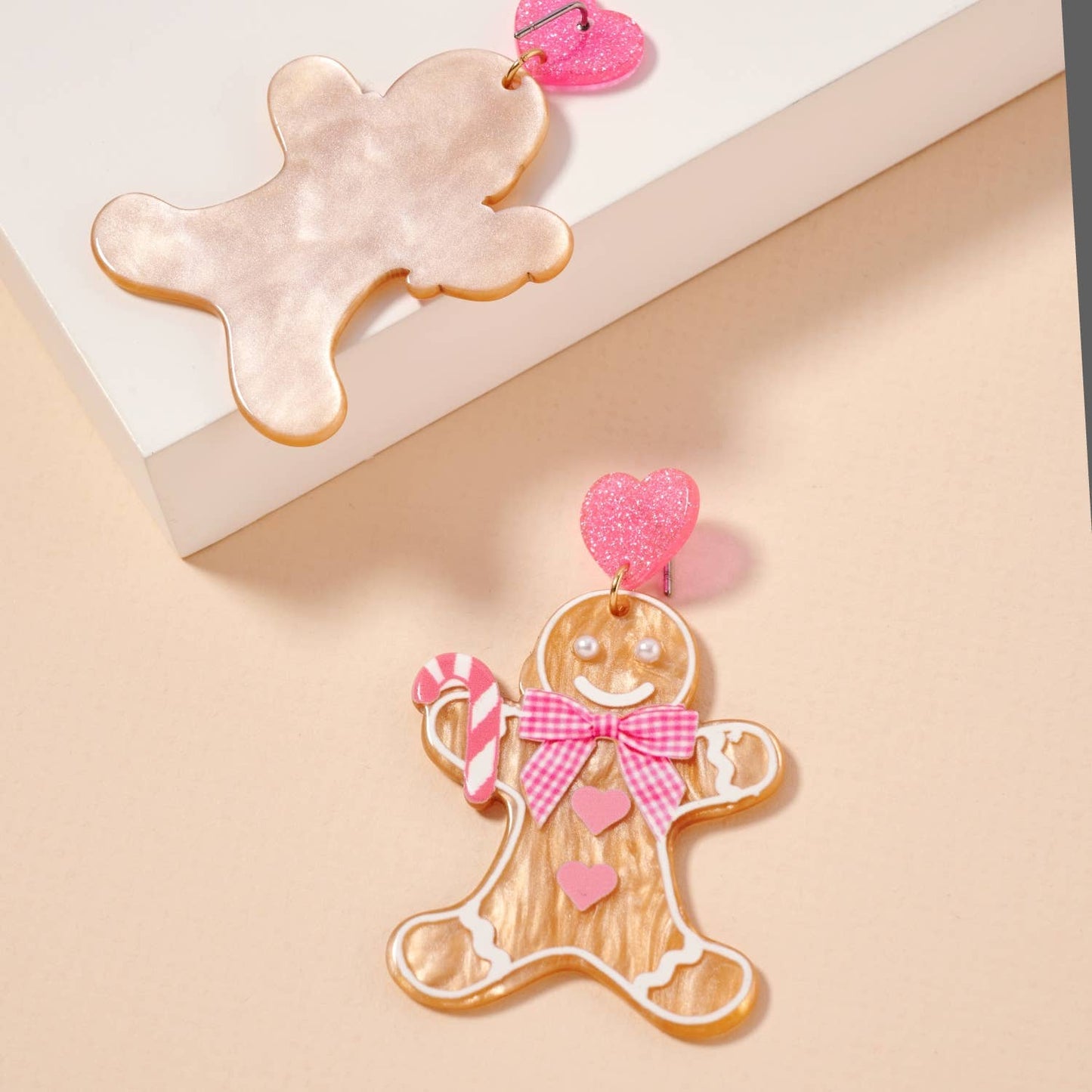 Viv! Christmas Statement Earrings - Pink Gingerbread Man with Bow
