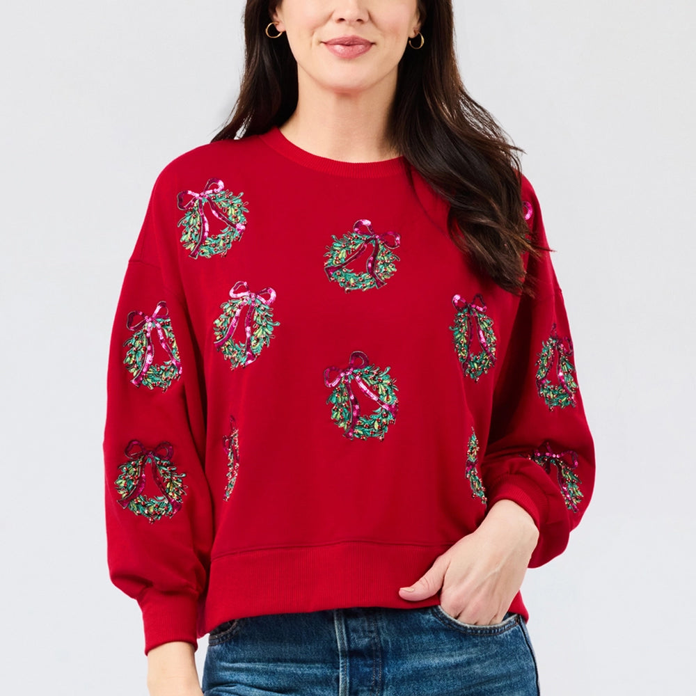 Mary Square Apparel - Women's Christmas Sweatshirt 'Berry Wreaths'
