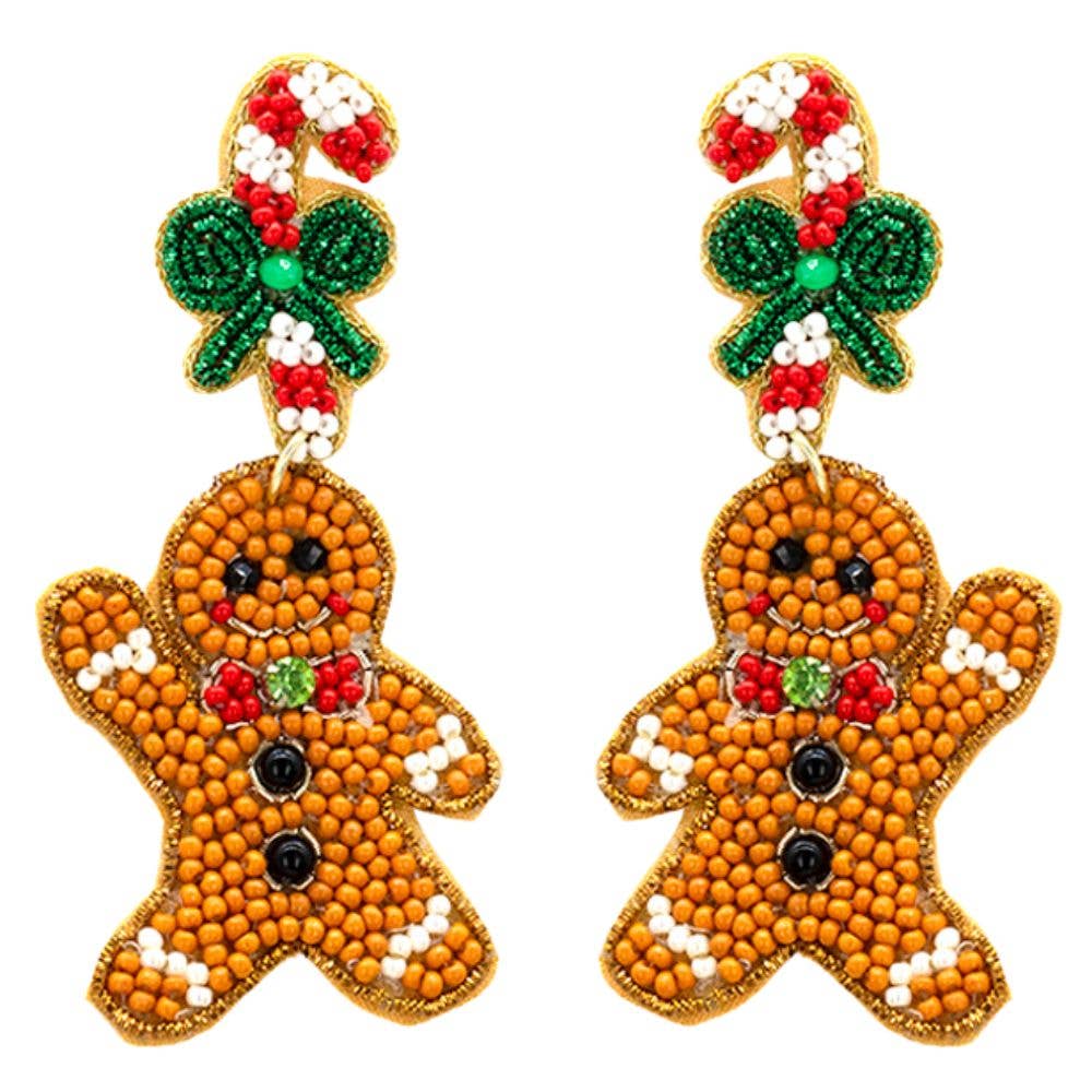 Viv! Christmas Kerst Statement Oorbellen - Gingerbread Man met Zuurstok