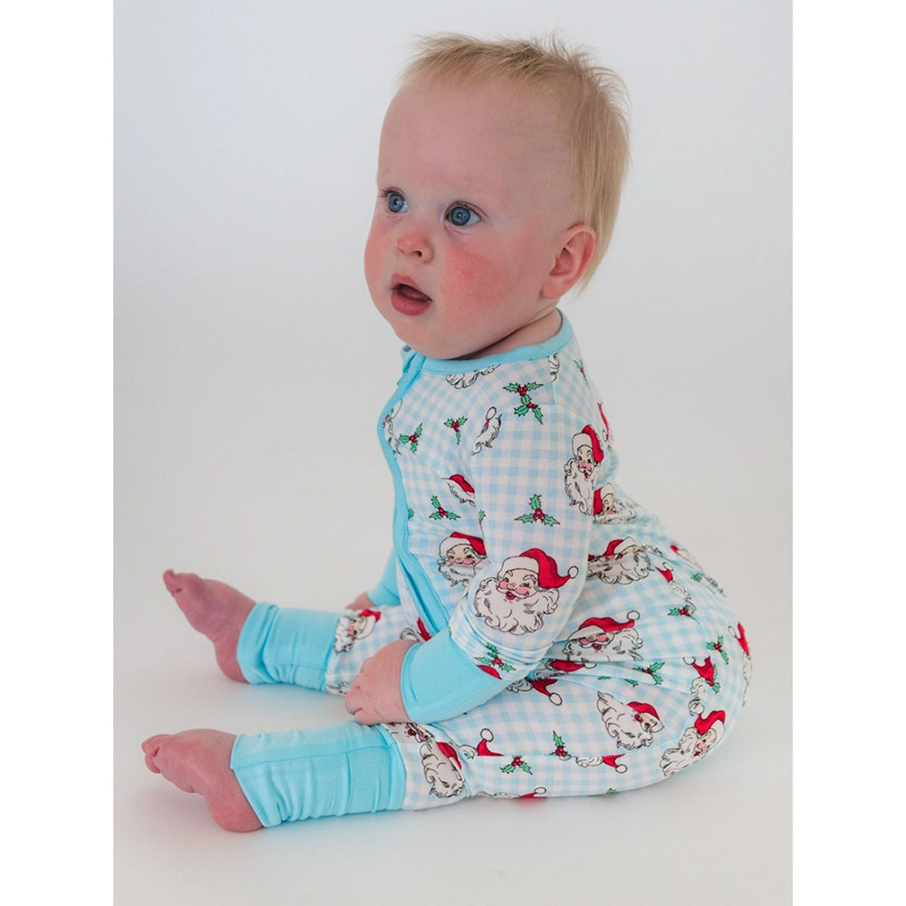 RuffleButts - Baby Boys' Zip-Up Christmas Pajamas - Dear Santa Blue - Bamboo Viscose