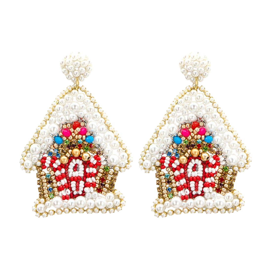 Viv! Christmas Kerst Statement Oorbellen - Gingerbread Huis met Parels