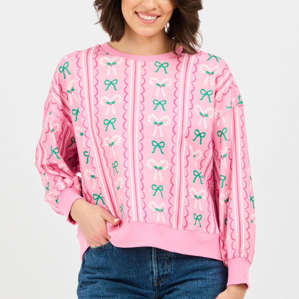 Mary Square Apparel - Women's Christmas Sweatshirt 'Peppermint Twist Pink'