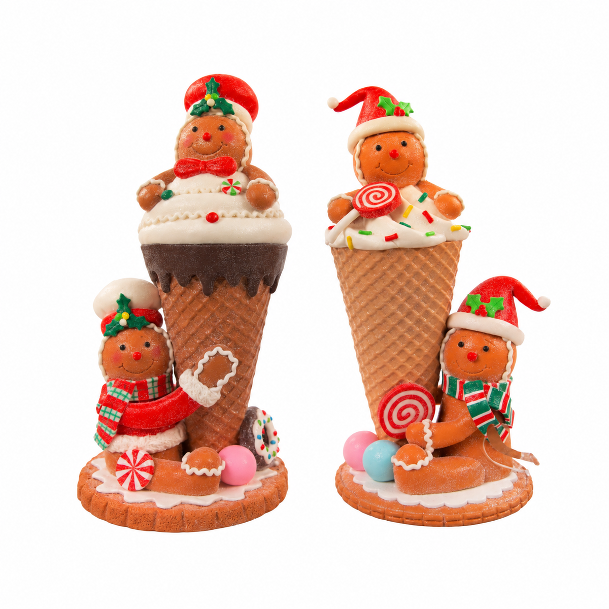 Gingerbread ijshoorntjes van polymeer klei - set van 2 - 22 cm