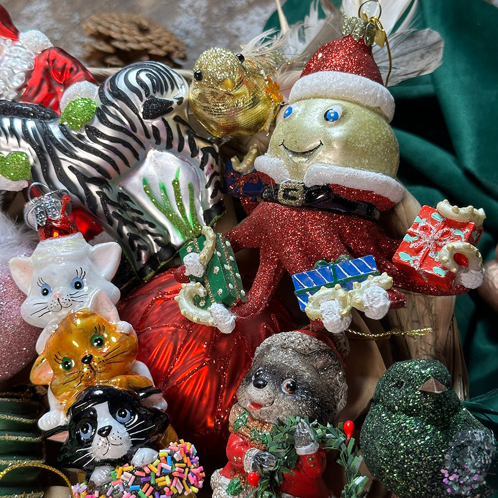 Kurt S. Adler Christmas Ornament - Octopus with Santa Hat - glass - red green - 12cm