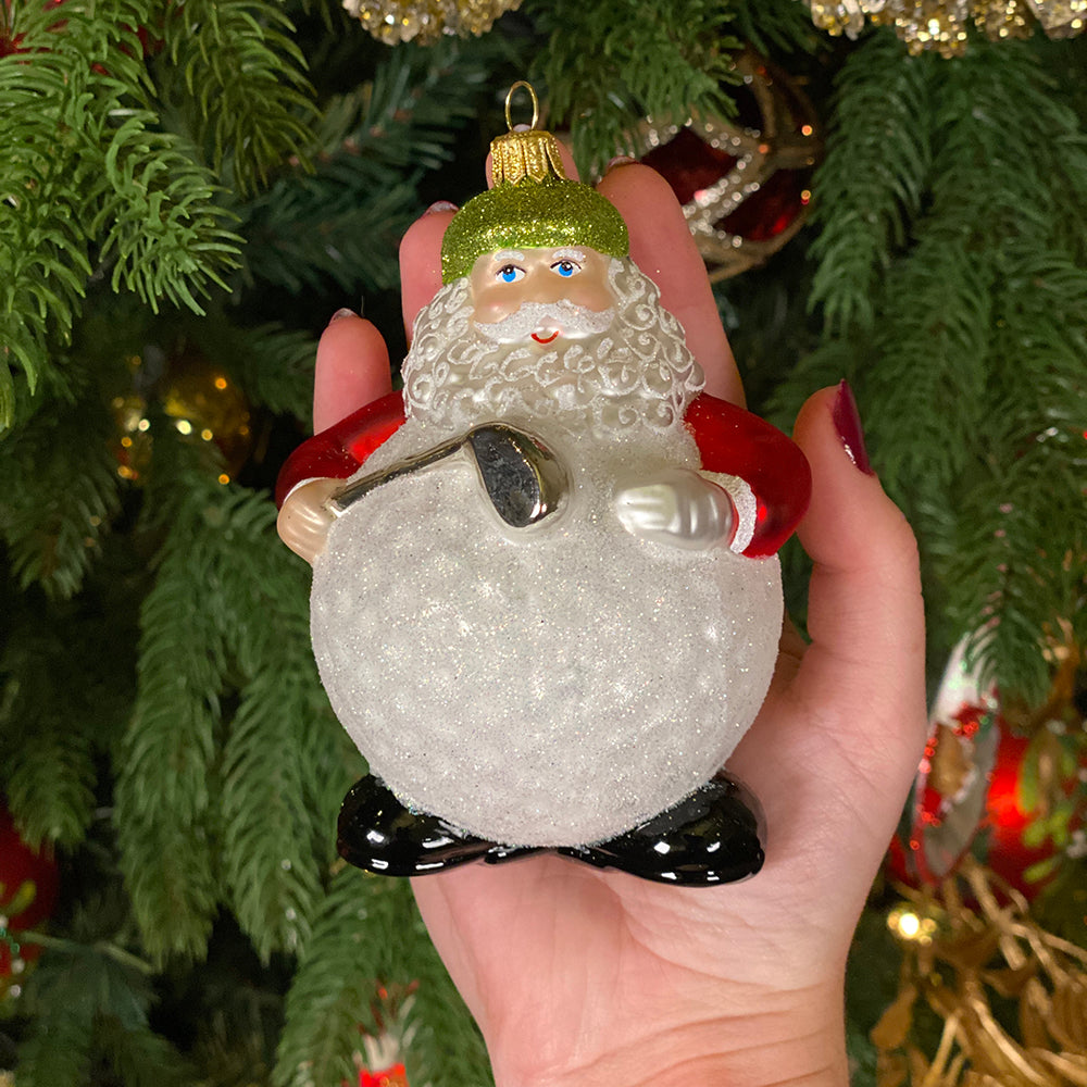 Viv! Christmas Kerstornament - Golf Kerstman - mond geblazen glas - rood wit - 11cm