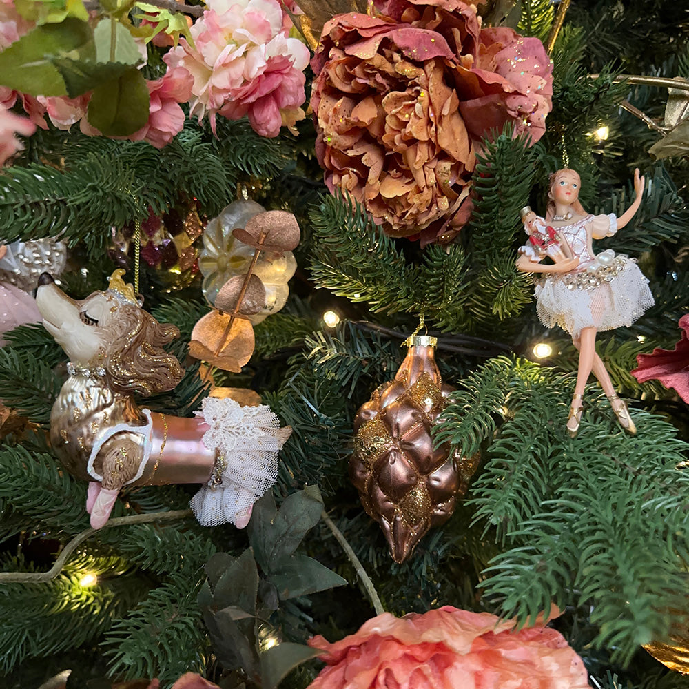 Viv! Christmas Kerstornament - Ballerina Prinses Teckel Hond - glas - bruin roze goud - 13cm