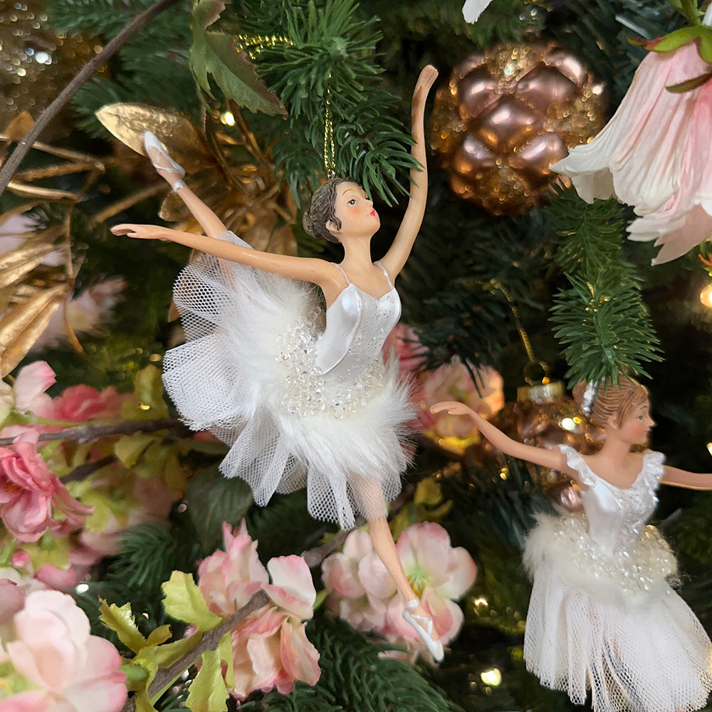 Viv! Christmas Kerstornament - Ballerina's met Tule Rok - set van 3 - wit - 19cm