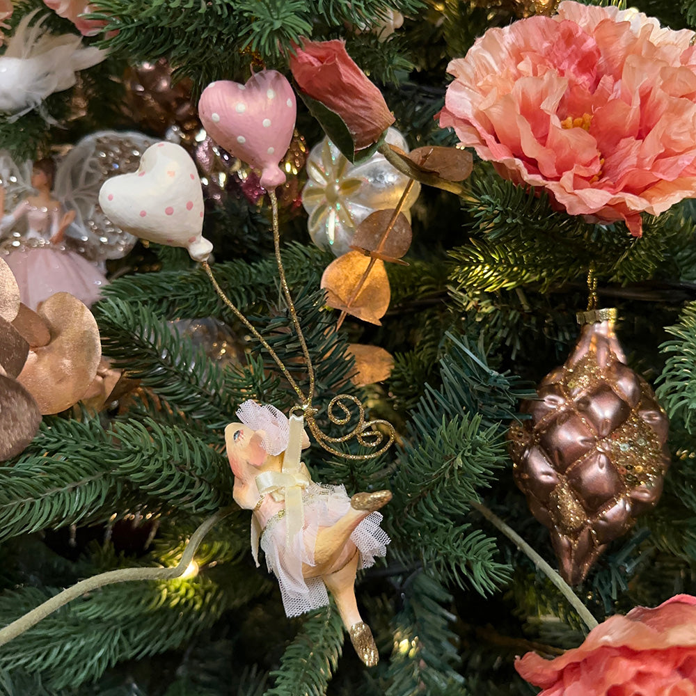 Goodwill M&G Kerstornament - Ballerina Muisjes met Ballonnen - set van 2 - roze wit - 18,5cm