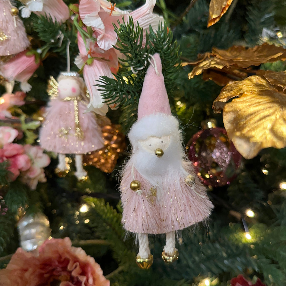 Viv! Christmas Kerstornament - Kerstman, Sneeuwpop, Rendier, Engel - set van 4 - stof - roze goud - 12cm