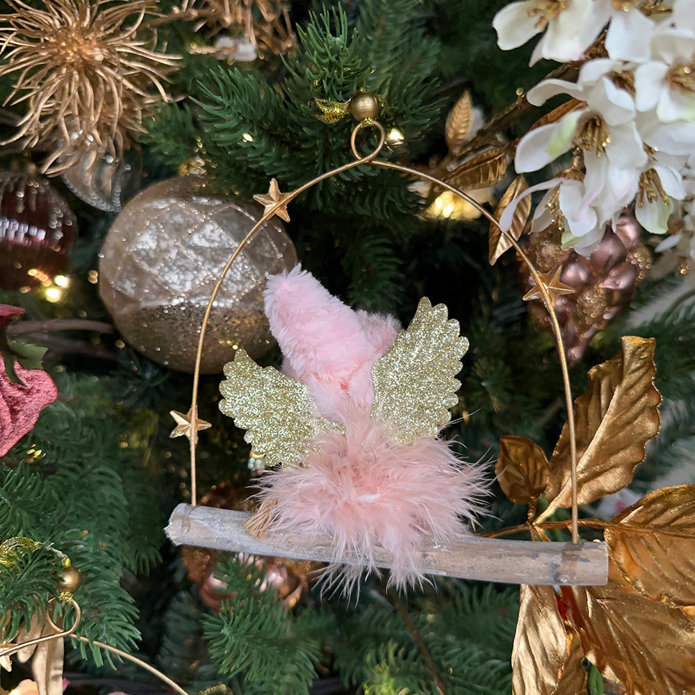 Viv! Christmas Ornament - Fabric Angels on Swing - 2 pieces - pink gold - 18cm