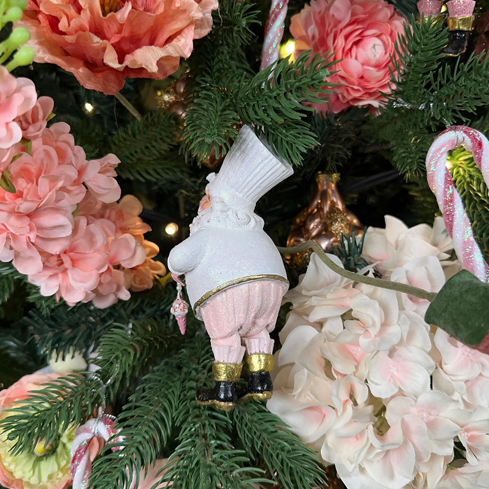 Goodwill M&G Kerstornament - Chef Kerstman met Taart - set van 2 - roze wit - 14,5cm