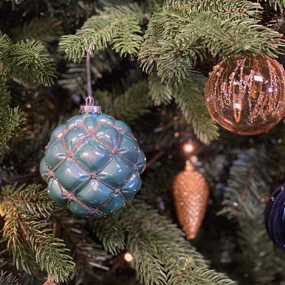 Viv! Christmas Bauble - Silver Beads - set of 2 - glass - turquoise silver - 10cm