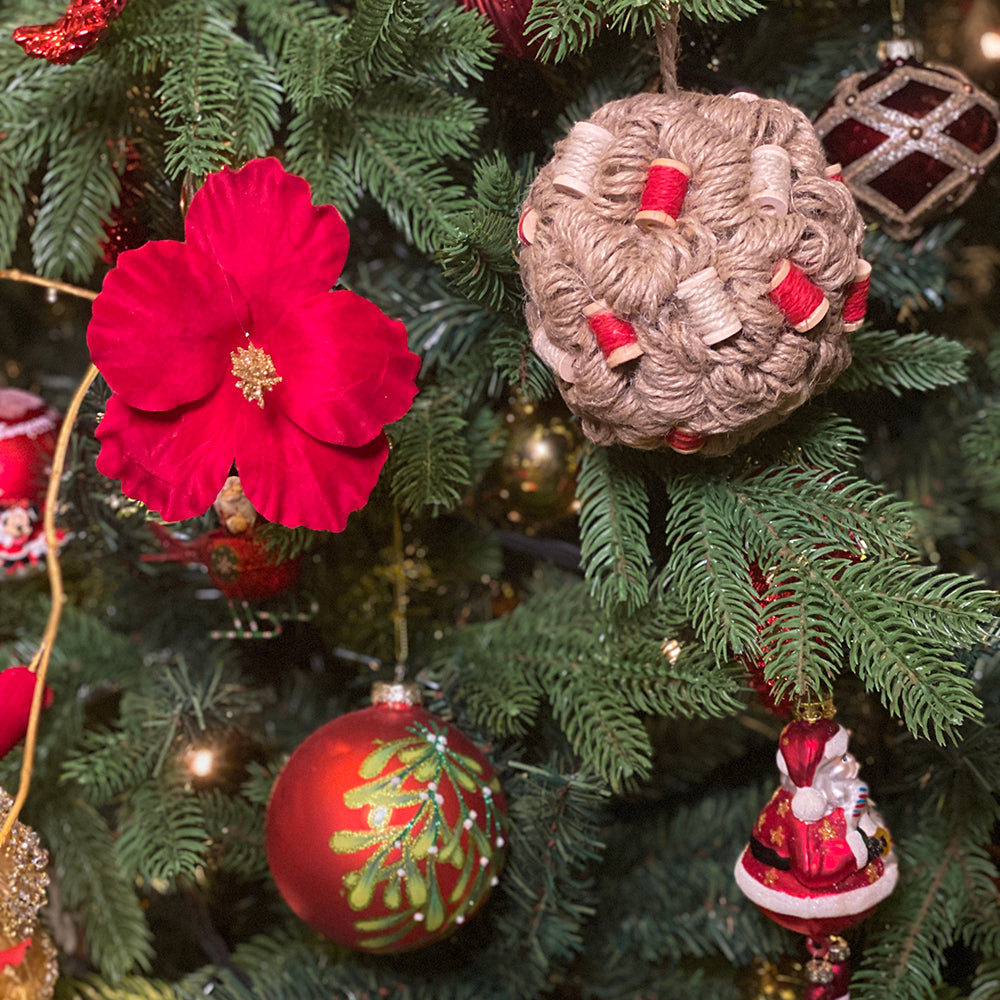 Viv! Christmas Bauble - Rope and Thread Spools - brown red - large - 13cm