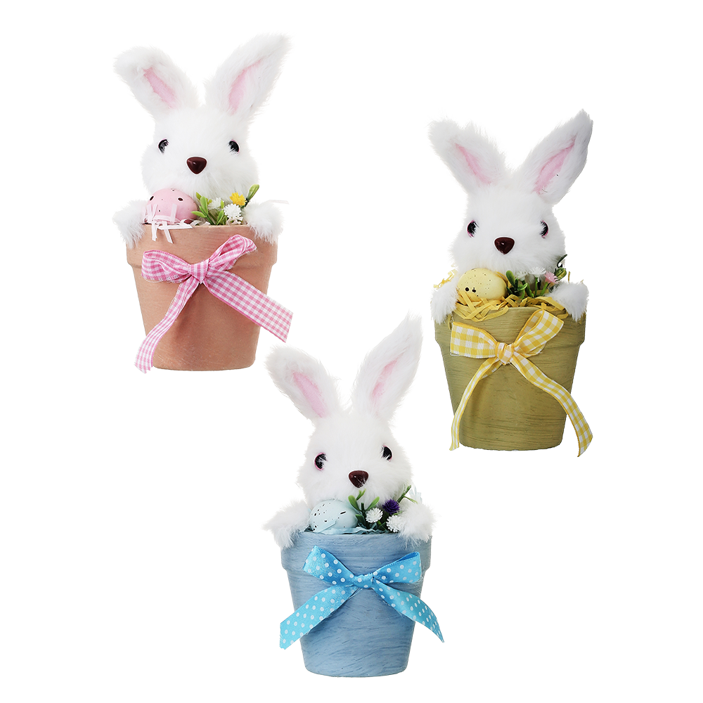 Viv! Christmas Paasdecoratie - Konijntjes in Paaspot - set van 3 - pasen - pastel - 18cm