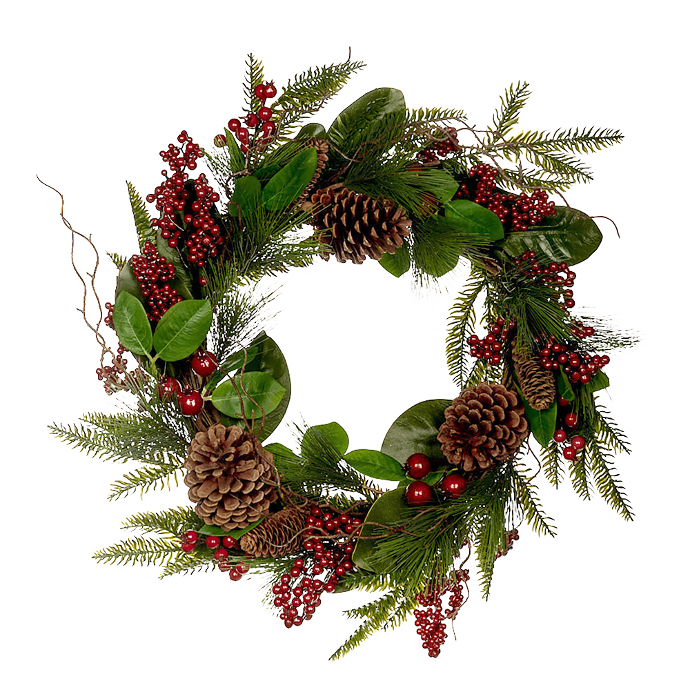 Viv! Christmas Wreath with Pine Cones and Berries - green red - Ø55cm
