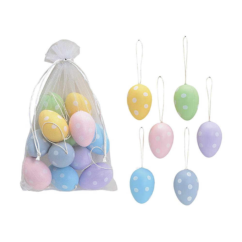 Viv! Christmas Easter Ornaments - Colored Easter Decoration Eggs with Dots - set of 12 - pastel - 6cm