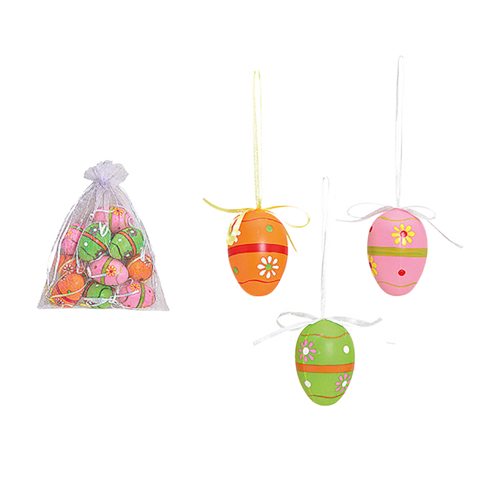 Viv! Christmas Osterdeko Anhänger - Bunte Ostereier mit Blumen - Set von 12 - Ostern - Orange Grün Rosa - 6 cm