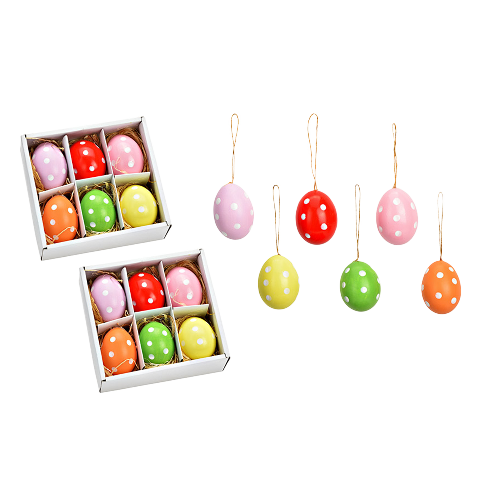 Viv! Christmas Osterdeko Anhänger - Bunte Ostereier mit Punkten aus Naturmaterial - Set von 12 - Ostern - 6 cm