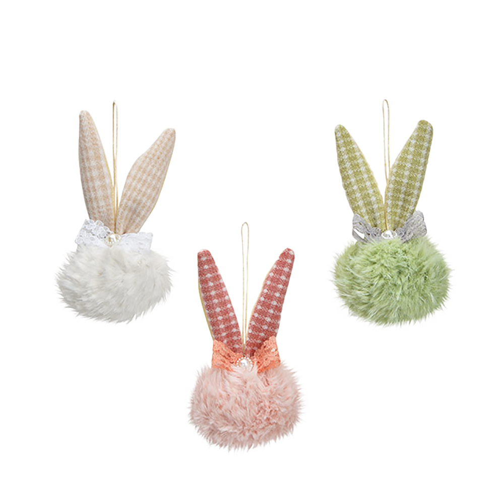 Viv! Christmas Osterdeko Anhänger - Kaninchenohren aus Stoff - Set von 3 - Ostern - Grün Rosa Weiß - 11 cm
