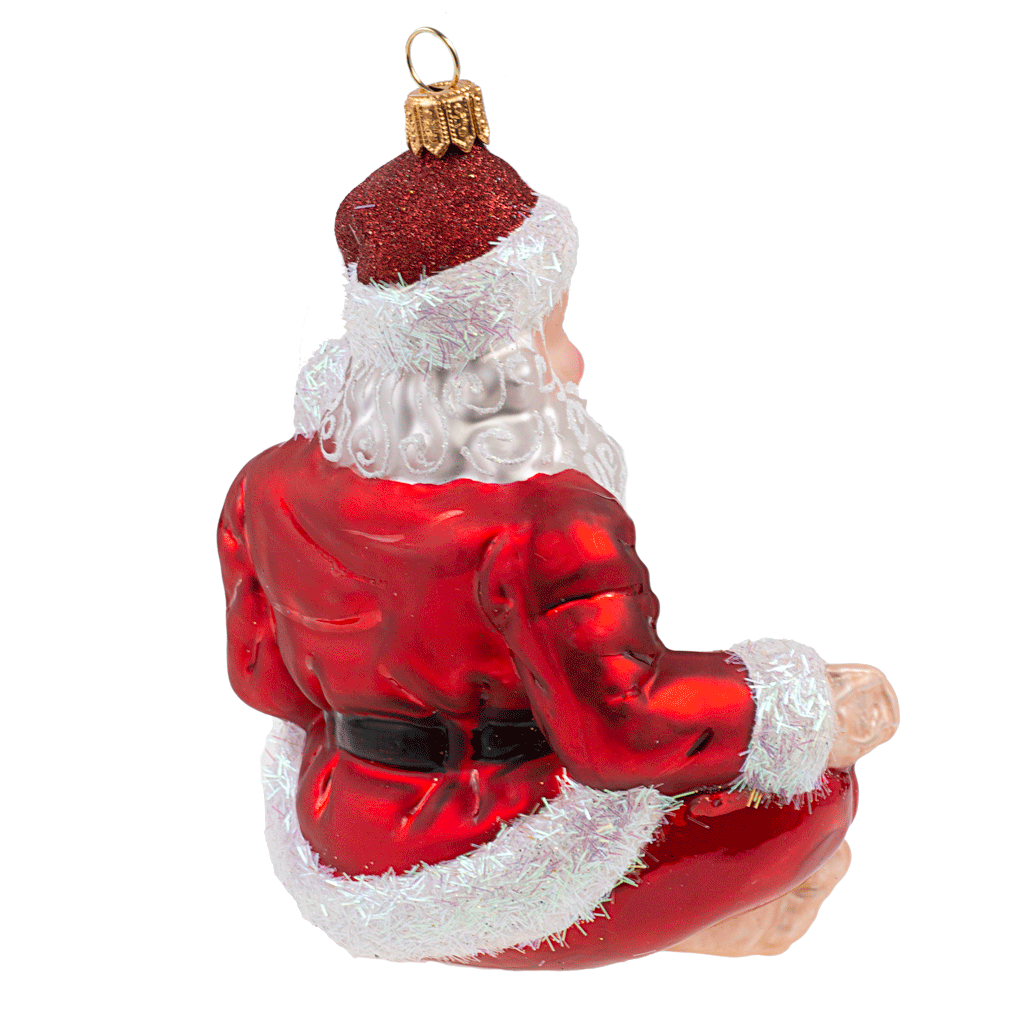 Viv! Home Luxuries Kerstornament - Kerstman Yoga - mond geblazen glas - rood - 10,5cm - Viv! Home Luxuries