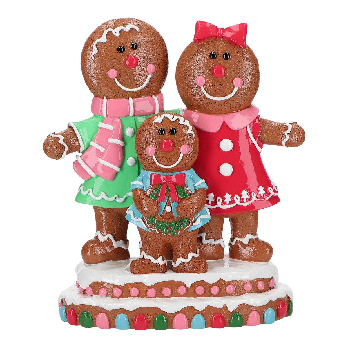 Viv! Christmas Kerstbeeld - Gingerbread Familie - roze rood blauw groen - 26cm