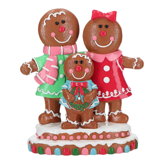 Viv! Christmas Kerstbeeld - Gingerbread Familie - roze rood blauw groen - 26cm